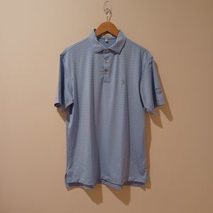 PETER MILLAR Summer Comfort Junilee Blue Stripe Stretch Jersey Golf Polo Size M